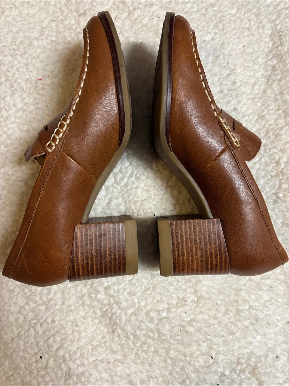 Sperry Womens Seaport Penny Brown Leather Heeled Loafers size 7.5
